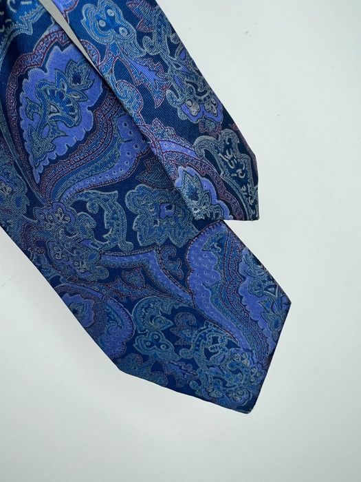 Ayutthaya krawat paisley niebieski 100% jedwab wzory elegancki 8 cm