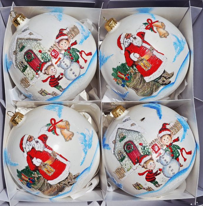 Bombki choinkowe szklane duże bańki 12 cm, decoupage jak malowane
