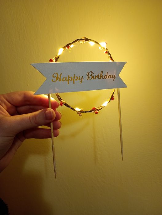 Стильний топпер для торта "Happy Birthday" з підсвіткою