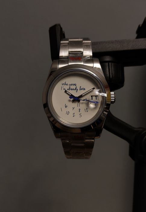 Seiko MOD Datejust Biały Napis I'm already late Oyster Custom NOWY