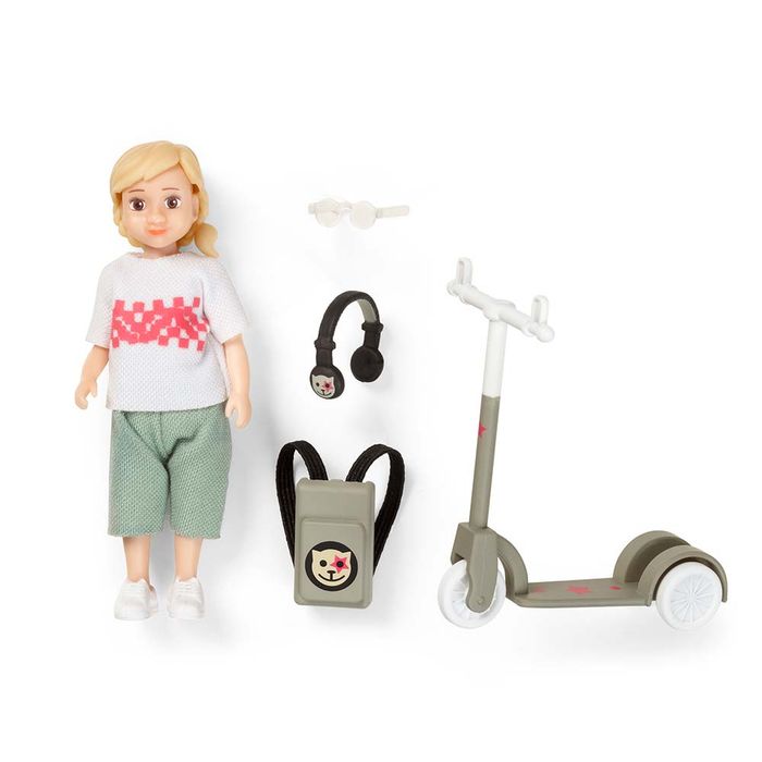 Lalka dziewczynka na hulajnodze zestaw, nastolatka, Lundby