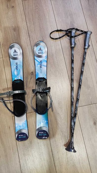 Narty dziecięce Snowline 60 cm + kijki – jak nowe
