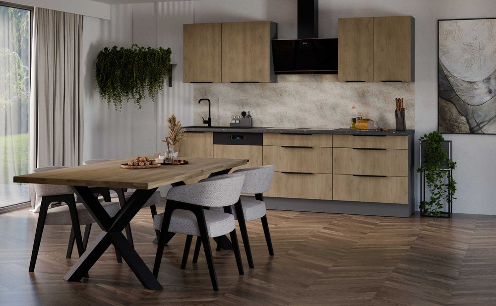 Nowe meble kuchenne 210x290cm dąb cremona antracyt kuchnia pod wymiar