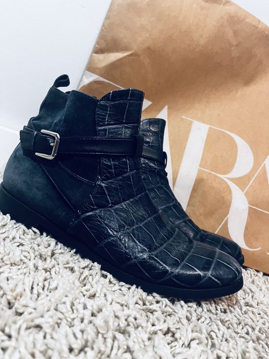 Granatowe buty botki damskie 37 motyw krokodyla