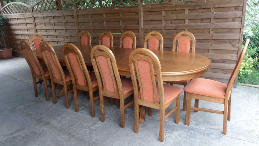 piękny duży masywny dębowy stół 12 krzeseł stan bdb dowóz