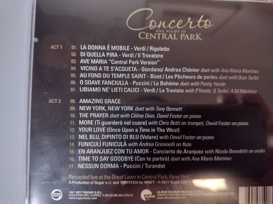CD Andrea Bocelli One Night in Central Park Concerto