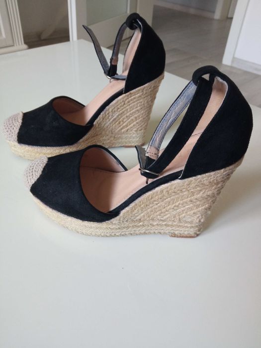 Czarne sandały na koturnie Espadryle r 38 wkł. 24cm.