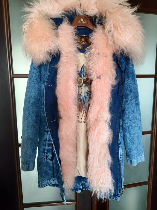 Парка нова зимова Mila nova р.36-38 джинсова з натуральним хутром