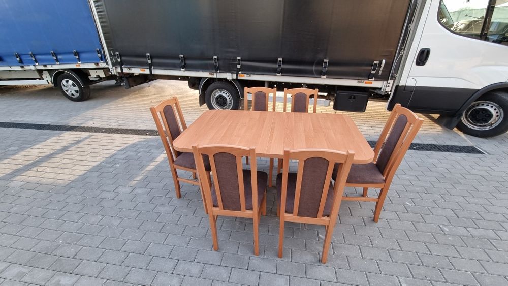 Nowe : Stół rozkładany + 6 krzeseł,  olcha + braz , dostawa cała PL