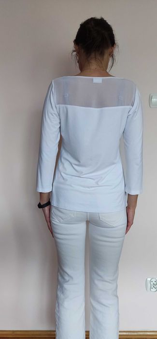 Elegancka biała bluzka, duży kwiat, wiskoza, Salko rozmiar S/M