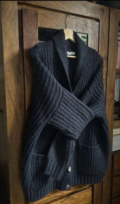 Zara granatowy rozpinany kardigan sweter wełna S M oversize