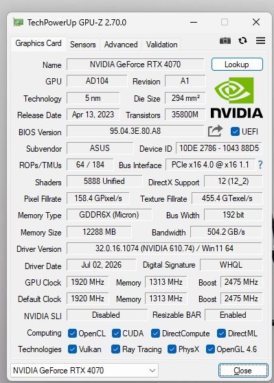 Asus ROG g22h  i7-14700f  RTX4070