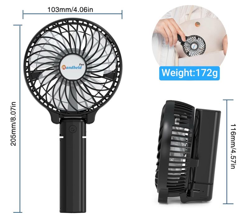 Gabless wentylator składany USB 3 biegi biurkowy podróż BRAK BATERII