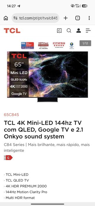 TV TCL C845 55” Mini LED 144Hz 4K – Excelente Estado