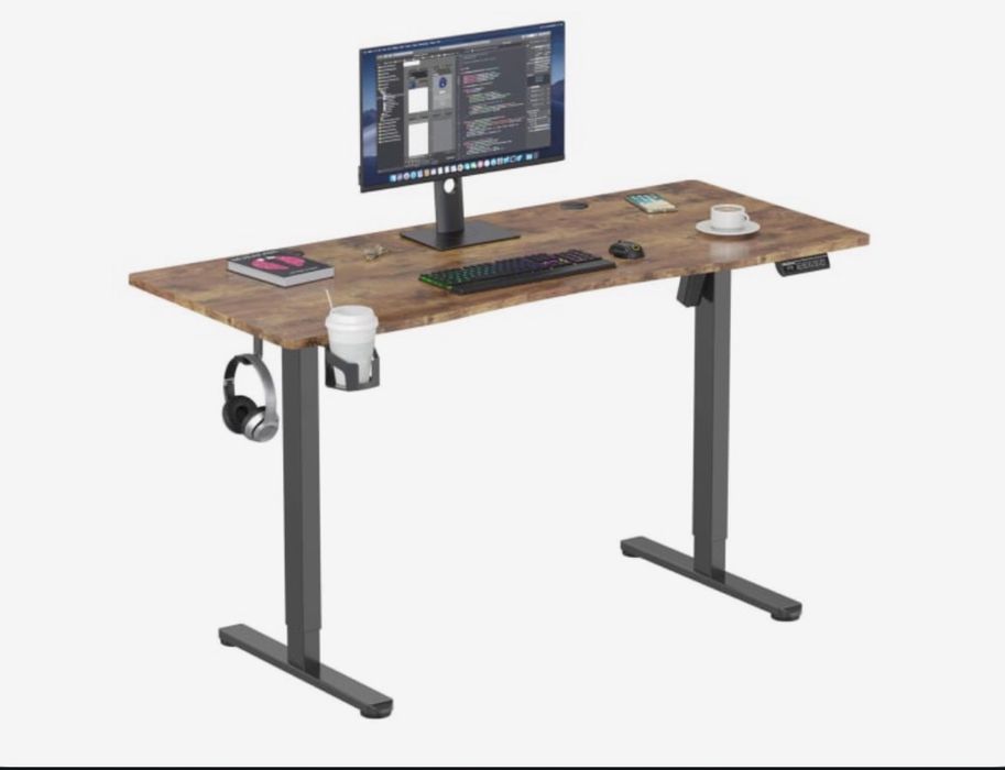 Biurko elektryczne 140x60 ciemnobrazowe, Nowe, złożone