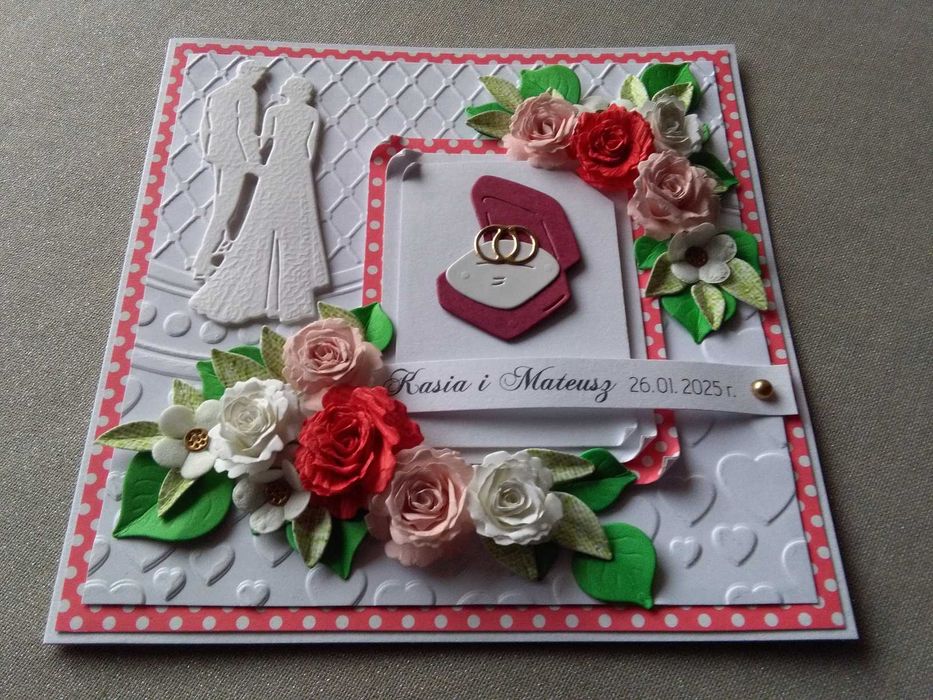 Kartka na ślub, wesele, pamiątka, w pudełeczku, ręcznie robiona