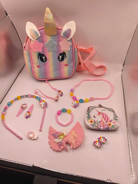 biżuteria dla dziecka torebka jednorożec kolczyki portfel opaska