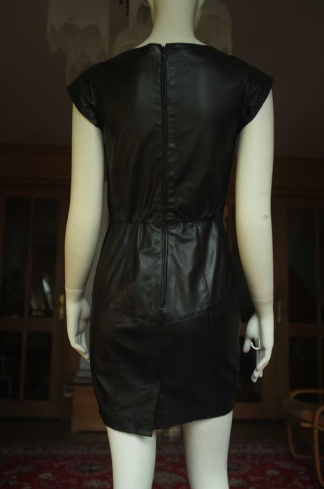 czarna wieczorowa skórzana sukienka mini skóra naturalna rock gothic