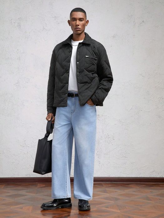 Kurtka Męska Pikowana Przejściowa Czarna Casual Shein S