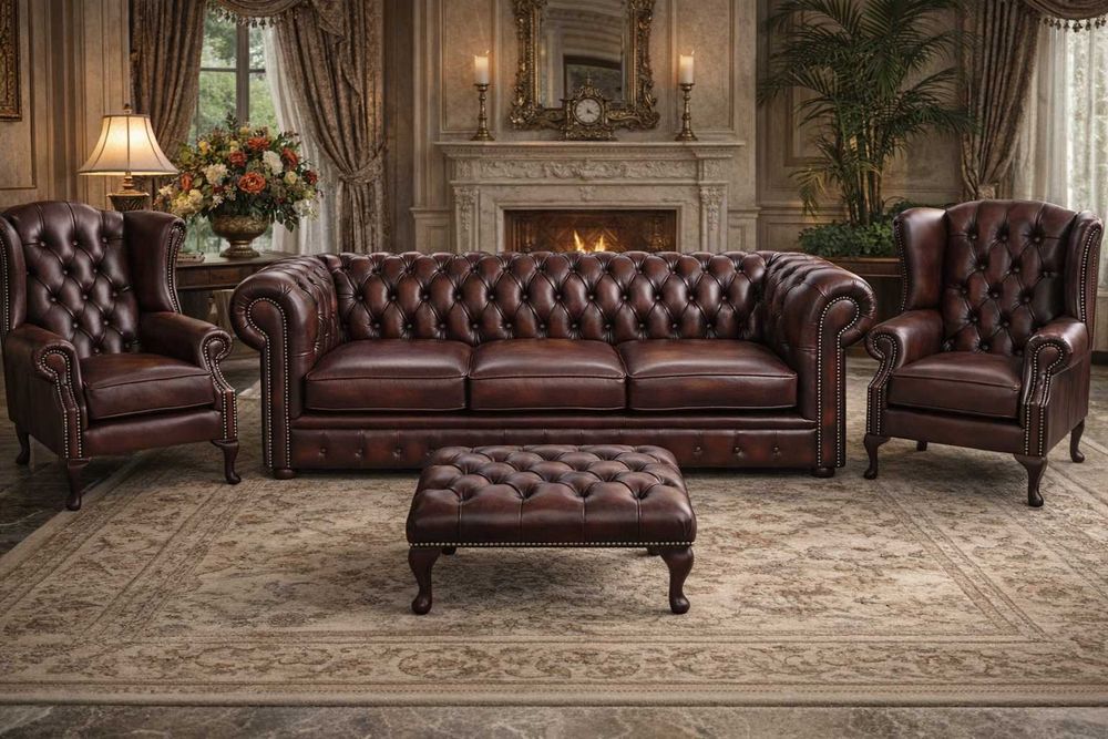Nowy Oryginalny Angielski Chesterfield – Sofa + 2 fotele.Różne kolory.