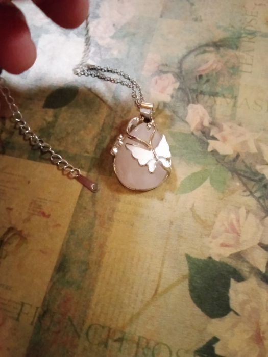 Colar Pendente Quartzo Rosa - Novo