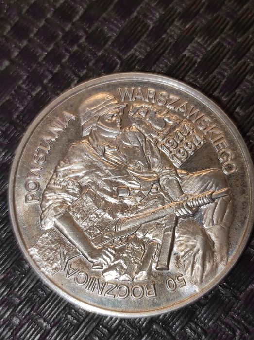 Moneta srebrna 50 rocznica Powstania Warszawskiego. 100000 zł 1994r.