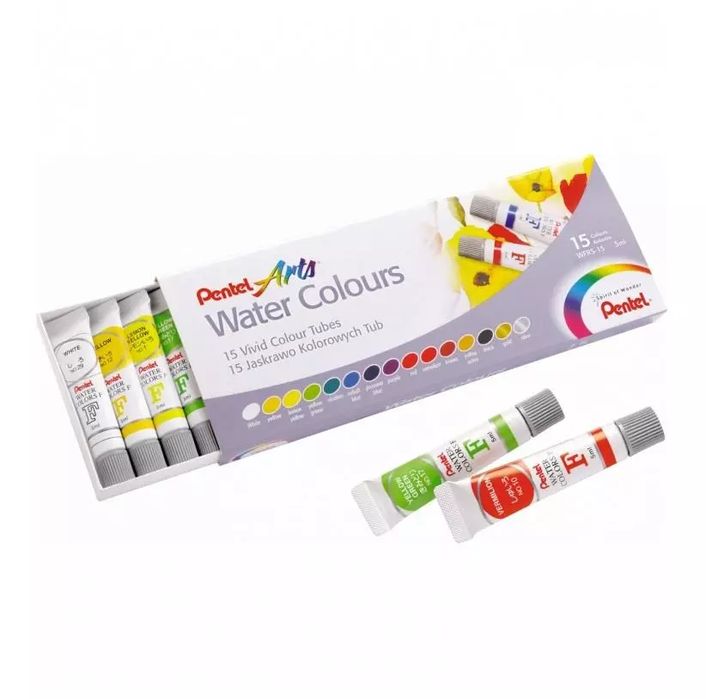 Farby akwarelowe w tubach 15 kolorów PENTEL. Pentel