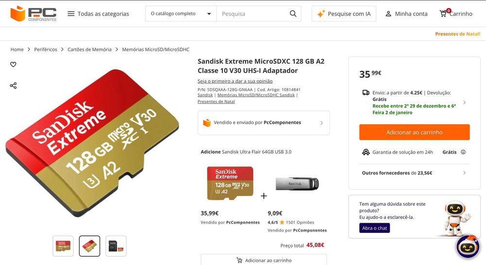 DJI Avata 2 | 3 Baterias | DJI Care | Cartão 128GB | Filtro de lente.