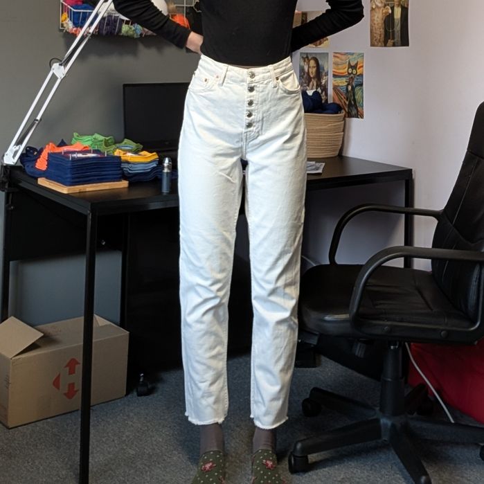 Джинси штани брюки білі молочні на високій посадці з гудзиками