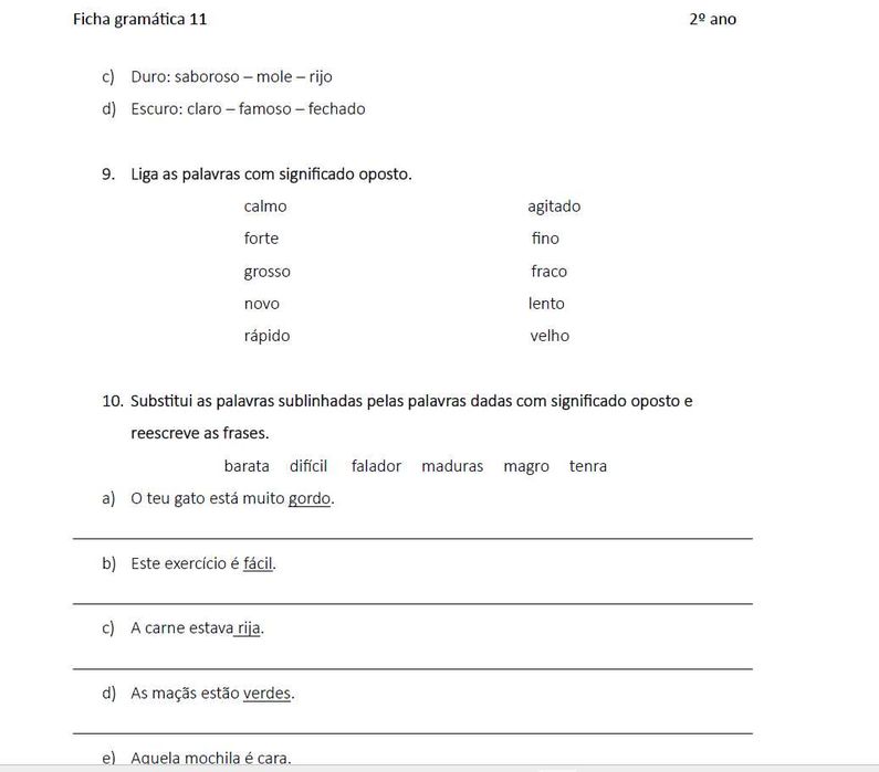 Fichas de atividades e avaliação 1º ciclo