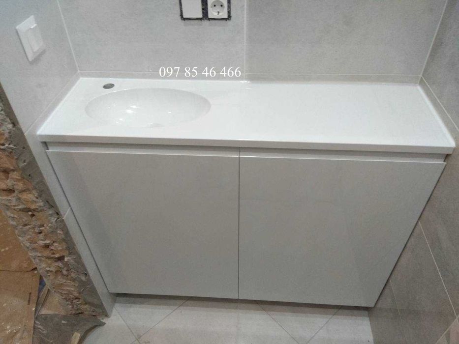 Умивальник суцільний і стільниця над пральною машиною + тумба дзеркало