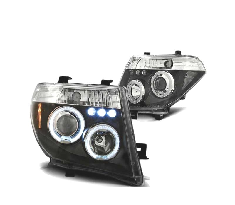 FARÓIS NISSAN NAVARA 04-09 PATHFINDER 05-10 ANGEL EYES LED PRETOS