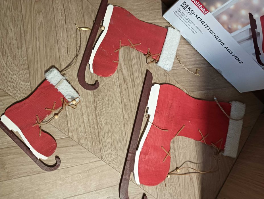 Drewniane buty ozdoba świąteczna na drzwi okno 3szt