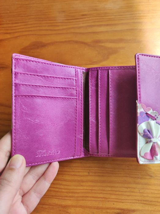 Carteira / Porta-moedas Rosa com Laço Branco