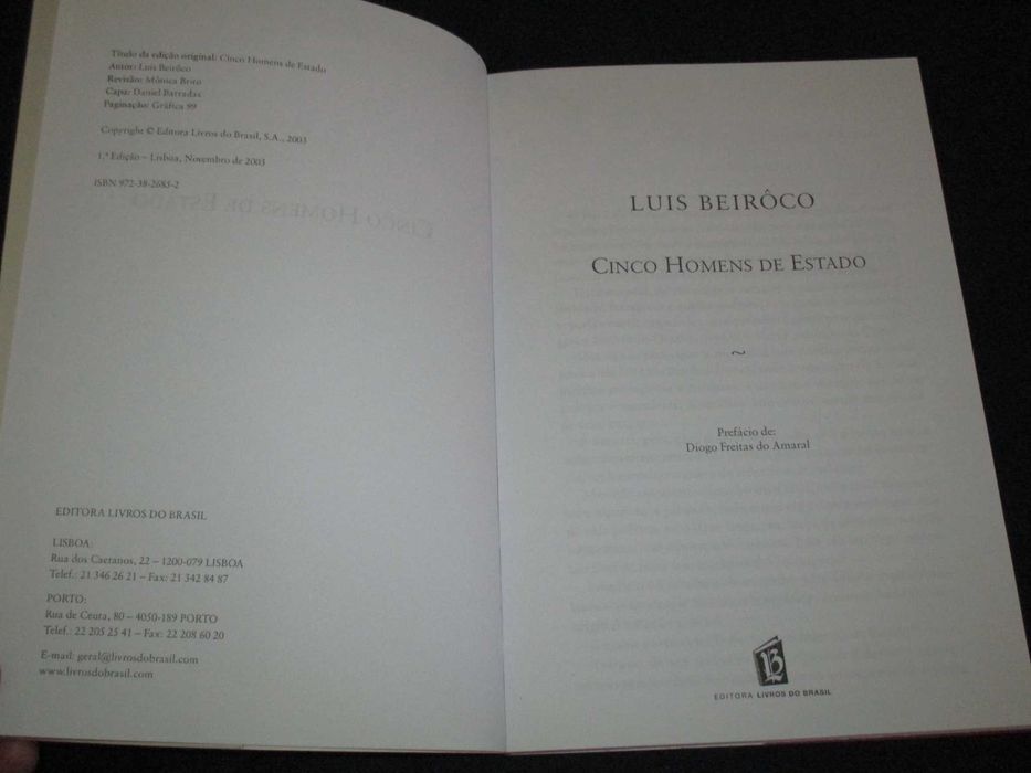 Livro Cinco Homens de Estado Luís Beirôco