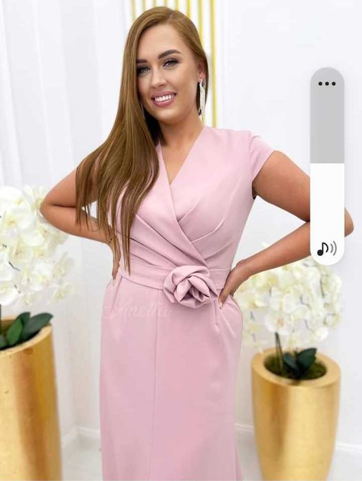 Sukienka Róża długa 42 maxi różowa na wesele