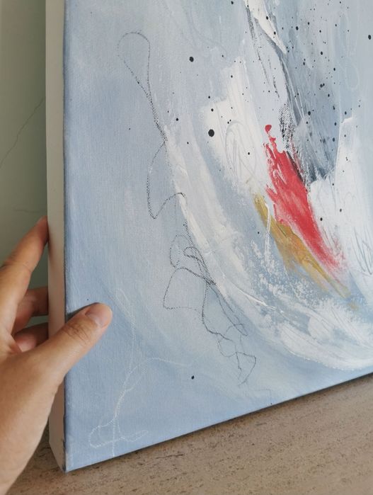 Quadro de tela original em acrílico, tons de azul