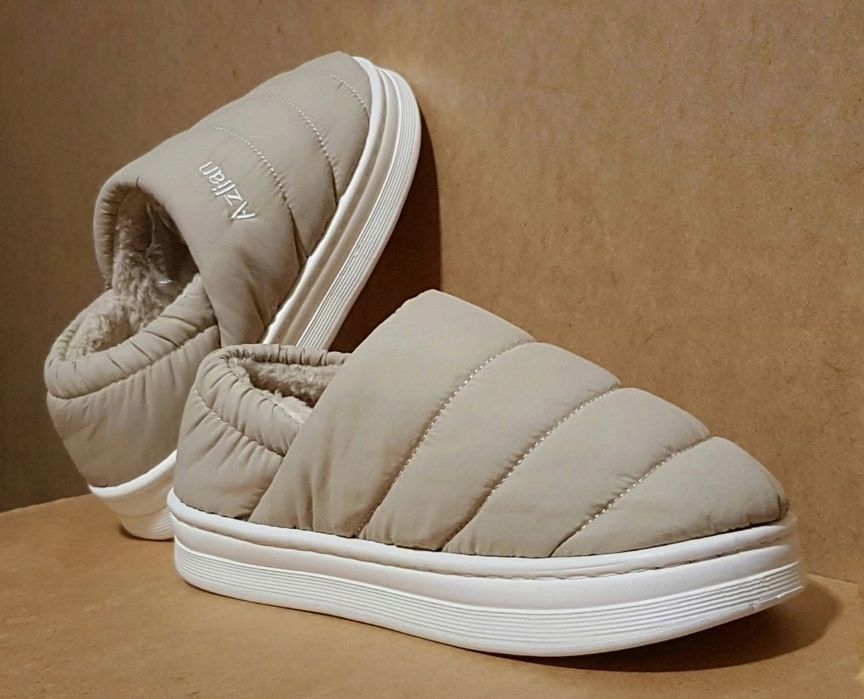 Buty pikowane (37 24cm) kapcie na platformie w stylu puffer ugg beżowe