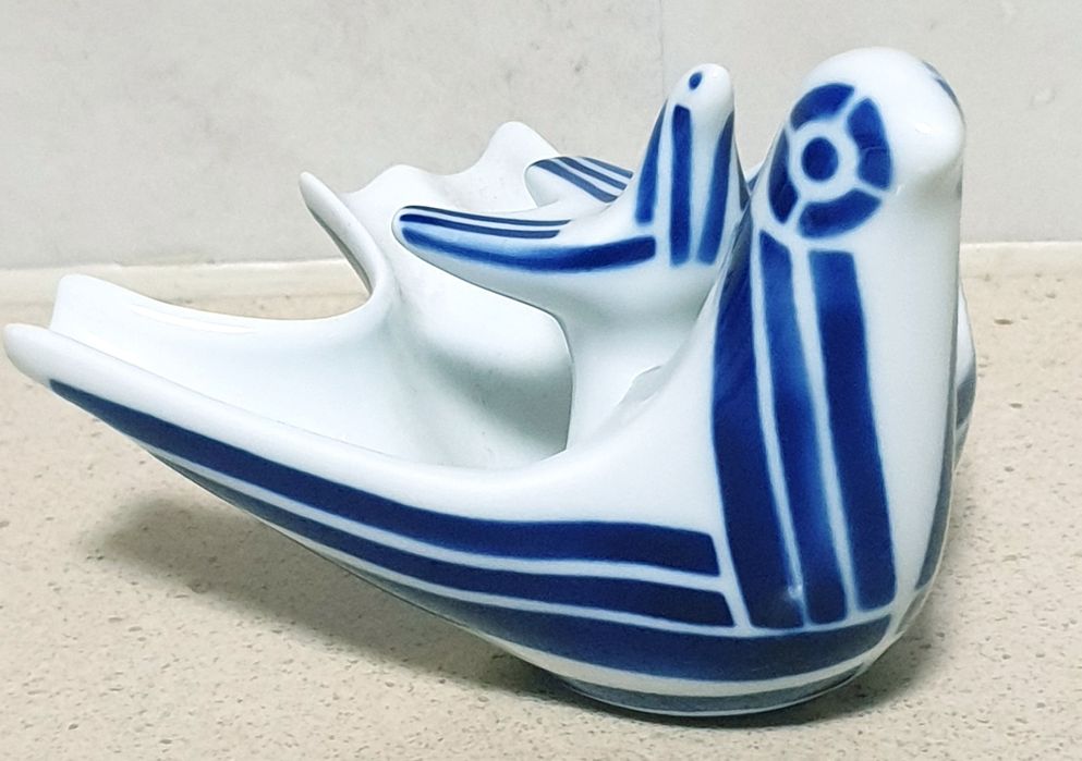 Linda escultura cinzeiro pássaros em porcelana Sargadelos