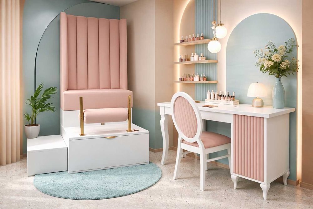 Stanowisko pedicure kosmetyczne do paznokci: podest + podnóżek + fotel