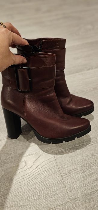 Botki słupek,sztyblety, krótkie kozaki r.36 skórzane bordowe