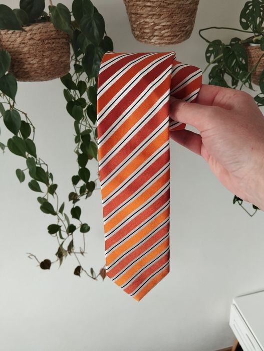 Krawat jedwabny 100% silk, w paski, pomarańczowy Gilberto