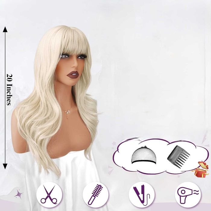 BARSDAR Długa Peruka Platynowy Blond 50 cm z grzywką