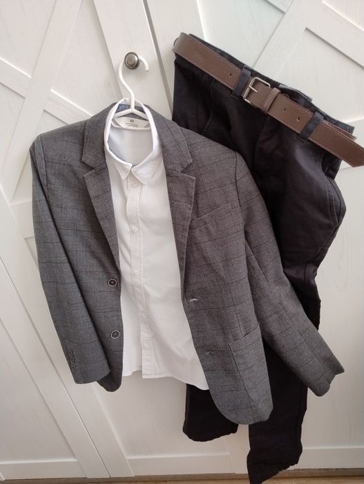 Komplet chłopięcy, 140, marynarka, koszula, spodnie, pasek