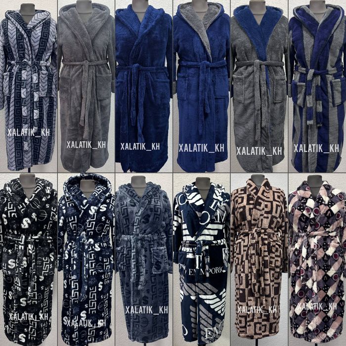 Мужской длинный халат с капюшоном (12 расцветок)