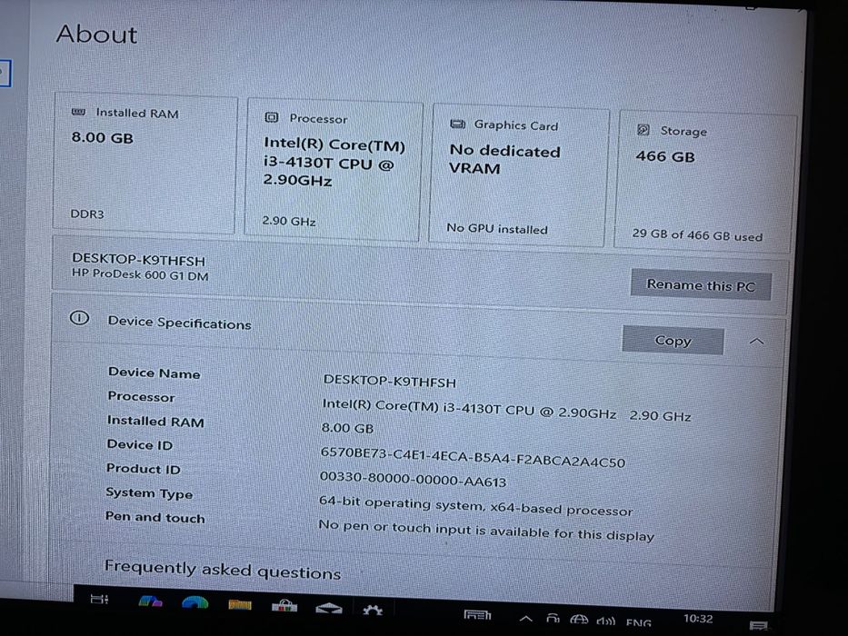 Mini computador HP modelo G1 600 DM