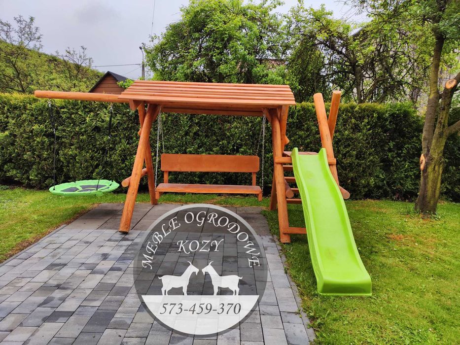 PROMKA! Drewniana huśtawka ogrodowa z grubych bali / Plac zabaw Stelaż