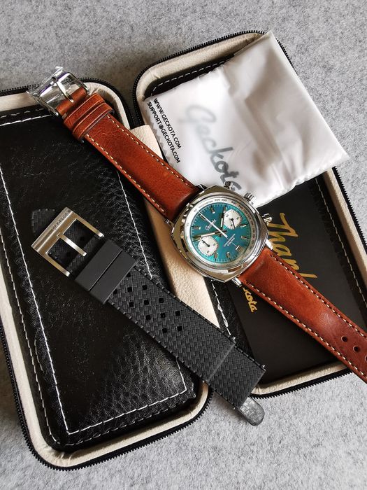 Zegarek Geckota Chronotimer Racing Chronograph Sunburst Aqua Dial