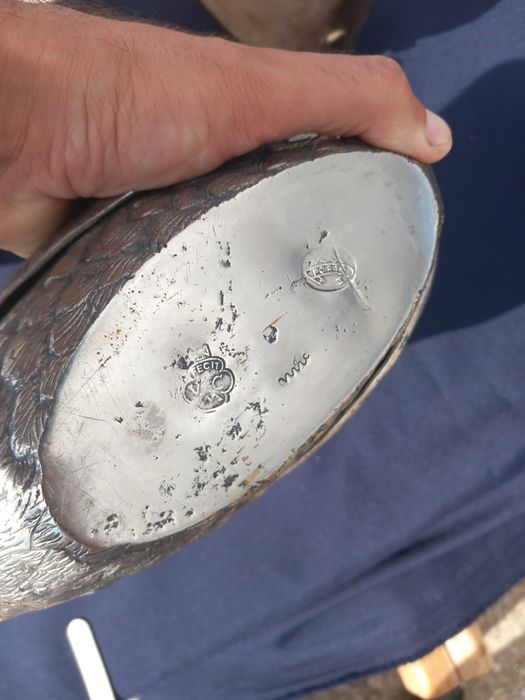 Antique, Fecit Portugal heavy pewter figural swan vessel