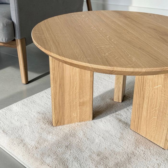 Dębowy stolik kawowy okrągły lite drewno NORD nowoczesny design fi70 gr.4cm PRODUCENT